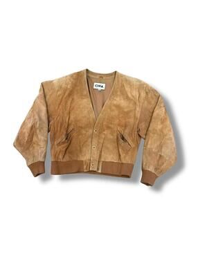 Vintage Chia Camel Leather V Neck Jacket